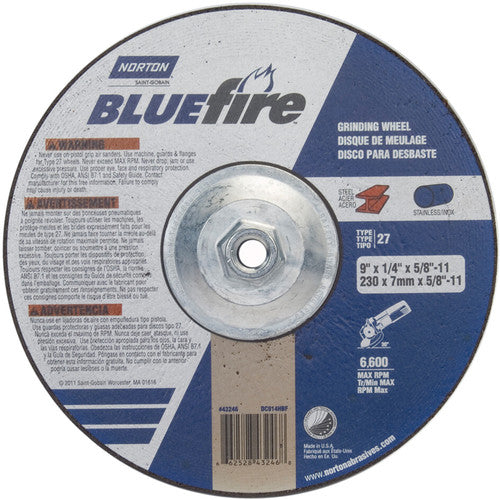 9 × 1/4 × 5/8 - 11″ BlueFire Grinding Wheel ZA 24 S Type 27 - Exact Tool & Supply