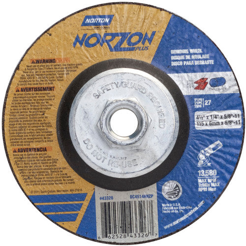 4-1/2″ × 1/4″ × 5/8″ NorZon Plus Non-Woven Depressed Center Wheel Type 27 - Exact Tool & Supply