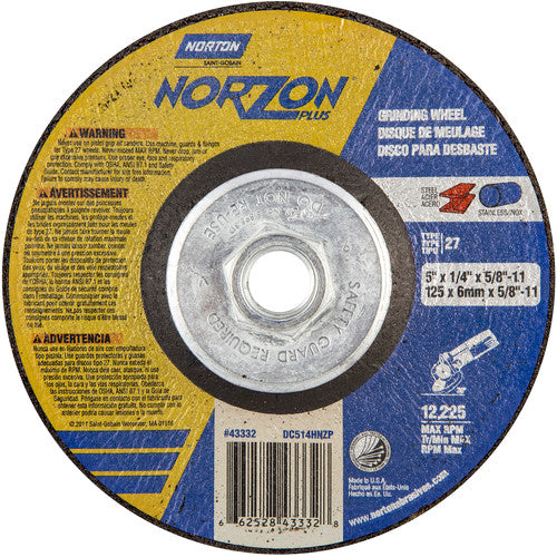 5″ × 1/4″ × 5/8″ NorZon Plus Non-Woven Depressed Center Wheel Type 27 - Exact Tool & Supply