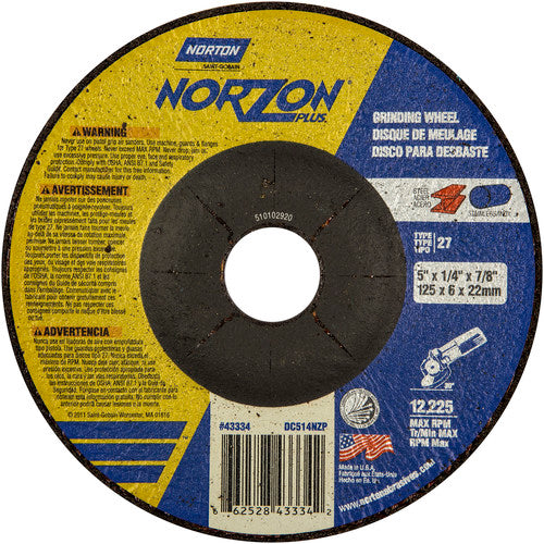 5″ × 1/4″ × 7/8″ NorZon Plus Non-Woven Depressed Center Wheel Type 27 - Exact Tool & Supply