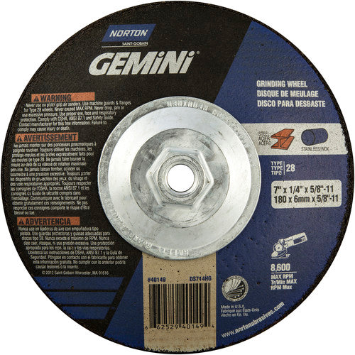 7″ × 1/4″ × 5/8″ Gemini Non-Woven Depressed Center Wheel Type 28 Saucer - Exact Tool & Supply
