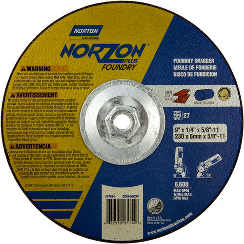 9″ × 1/4″ × 5/8″ NorZon Plus Non-Woven Depressed Center Wheel Type 27 - Exact Tool & Supply