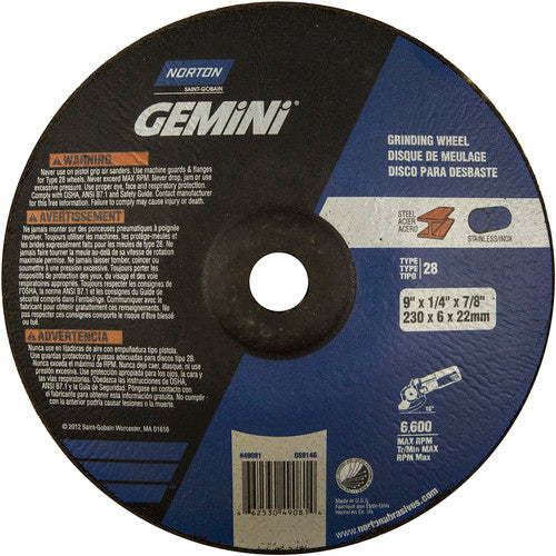 9″ × 1/4″ × 7/8″ Gemini Non-Woven Depressed Center Wheel Type 28 Saucer Aluminum Oxide - Exact Tool & Supply