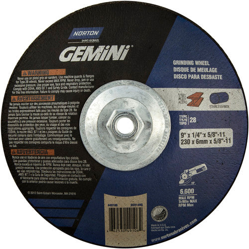 9″ × 1/4″ × 5/8″ Gemini Non-Woven Depressed Center Wheel Type 28 Saucer - Exact Tool & Supply