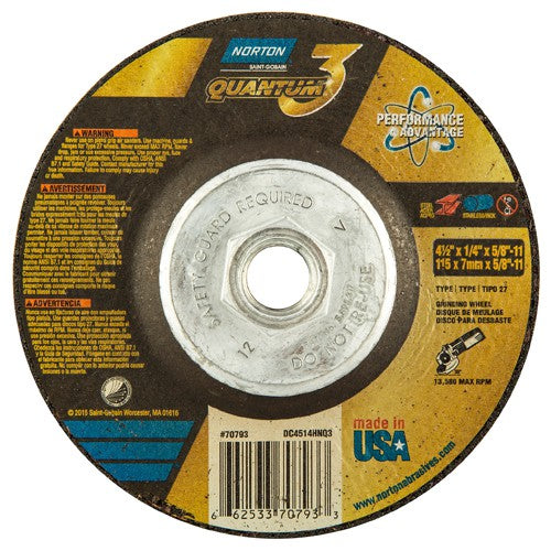 4-1/2″ × 1/4″ × 5/8″-11 - T27 - Quantum 3 Depressed Center Wheel - Exact Tool & Supply