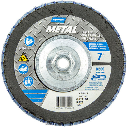 7 × 5/8 - 11″ Metal Fiberglass Conical Flap Disc Type 29 P40 Grit R828 Zirconia Alumina - Exact Tool & Supply