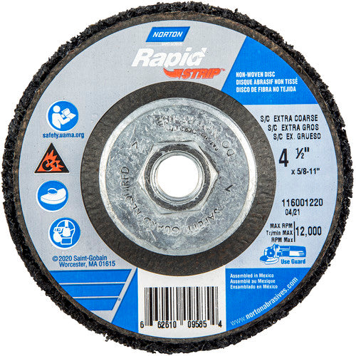 4-1/2 × 5/8 - 11″ Bear-Tex Rapid Strip Non-Woven Depressed Center Disc Silicon Carbide Extra Coarse Grit Type 27 - Exact Tool & Supply
