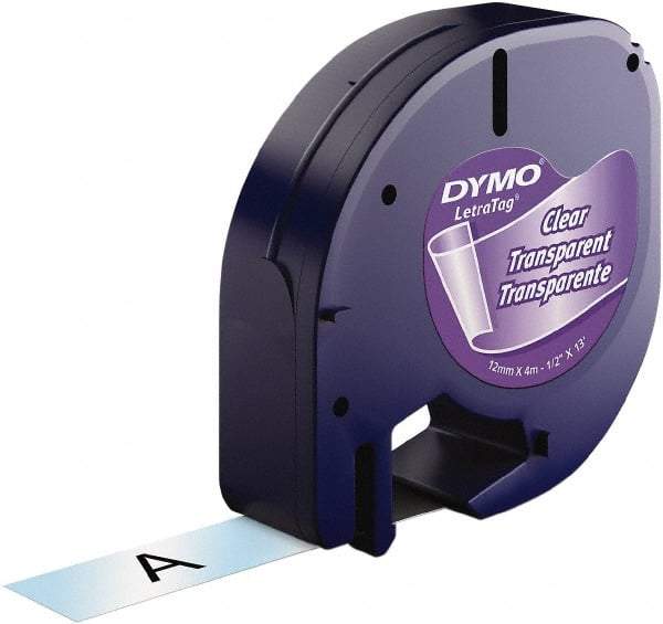 Dymo - 1/2" Wide x 156" Long, Black On Clear Plastic Label Printer Cartridge - For DYMO Letratag Printers - Exact Tool & Supply