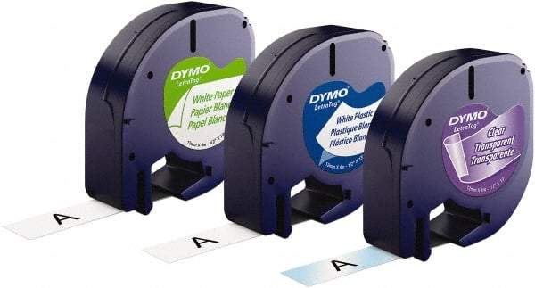Dymo - 1/2" Wide x 156" Long, Black on White & Black On Clear Plastic/Paper Label Printer Cartridge - For DYMO Letratag Printers - Exact Tool & Supply
