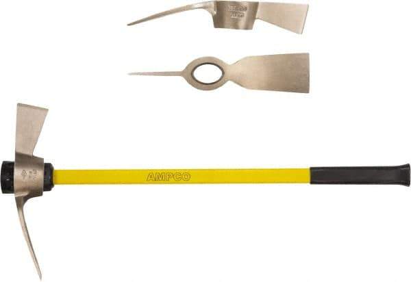 Ampco - 5 Lb Head Nonsparking Mattock - 36-1/4" OAL, 16" Long Blade, Fiberglass Straight Handle - Exact Tool & Supply