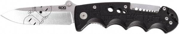 SOG Specialty Knives - 3-13/32" Blade, Straight Clip Point Folding Knife - 4.1" Closed Length, Glass-Filled Nylon - Exact Tool & Supply