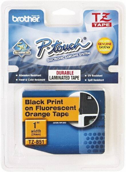 Brother - 1" Wide, Fluorescent Orange Tape Cassette - For Label Maker - Exact Tool & Supply