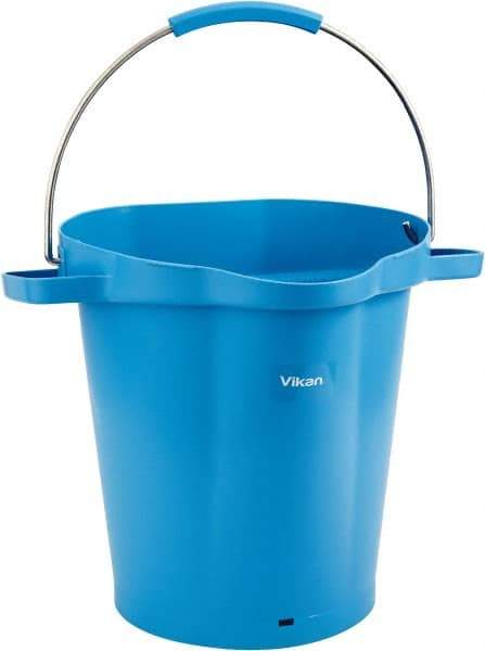 Vikan - 5 Gal, 18" High, Polypropylene Round Blue Single Pail with Pour Spout - Handle Included, 15.4mm Top Length x 18.9" Top Width x 18.9" Top Diam - Exact Tool & Supply