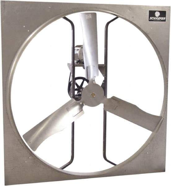 Schaefer Ventilation Equipment - 52" Blade, Belt Drive, 1 hp, 33,700 CFM, Totally Enclosed Exhaust Fan - 3.2/1.6 Amp, 208 to 230/460 Volt, 1 Speed, Three Phase - Exact Tool & Supply