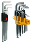.050- 3/8" and 9 Metric Sizes 1.5 - 10.0mm - 13 Hard Chrome Finish Long Arm with Holders - Ball End Hex L-Key - Exact Tool & Supply