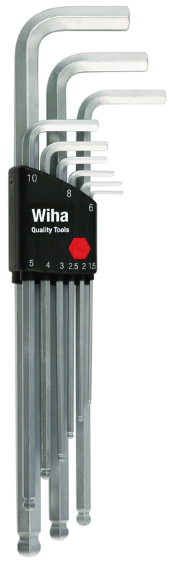 9 Piece - 1.5 - 10mm - Hard Chrome Finish Long Arm with Holder - Ball End Hex L-Key Metric Set - Exact Tool & Supply