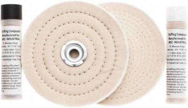 Value Collection - 6" Diam Cushion Sewn, Spiral Sewn Buffing Wheel Set - 1/2 & 7/8" Arbor Hole - Exact Tool & Supply