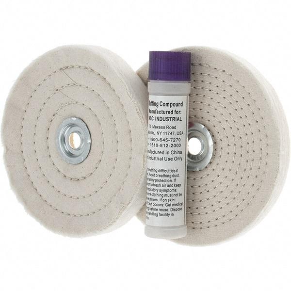 Value Collection - 6" Diam Cushion Sewn, Spiral Sewn Buffing Wheel Set - 1/2 & 7/8" Arbor Hole - Exact Tool & Supply