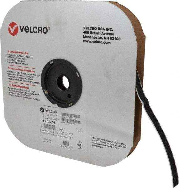 VELCRO Brand - 5/8" Wide x 25 Yd Long Adhesive Backed Hook Roll - Continuous Roll, Black - Exact Tool & Supply