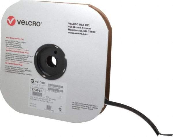 VELCRO Brand - 1" Wide x 10 Yd Long Adhesive Backed Hook Roll - Continuous Roll, Black - Exact Tool & Supply
