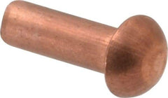 Made in USA - 1/8" Body Diam, Round Copper Solid Rivet - 3/8" Length Under Head - Exact Tool & Supply
