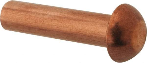 Made in USA - 3/16" Body Diam, Round Copper Solid Rivet - 3/4" Length Under Head - Exact Tool & Supply