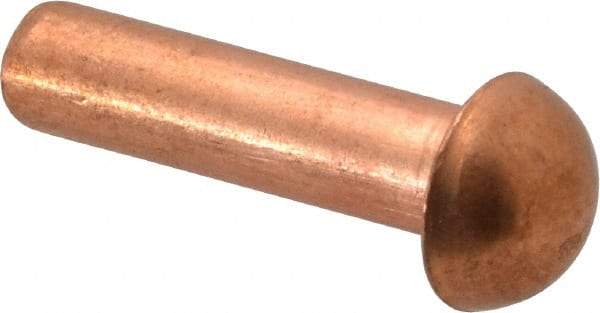Made in USA - 1/4" Body Diam, Round Copper Solid Rivet - 1" Length Under Head - Exact Tool & Supply