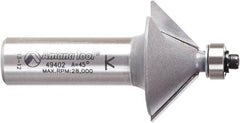 Amana Tool - 1-1/4" Cut Diam, 1/2" Length of Cut, 2 Flute Chamfer Edge Profile Router Bit - Carbide-Tipped, 1/2" Shank Diam, 2-3/8" OAL, Uncoated - Exact Tool & Supply
