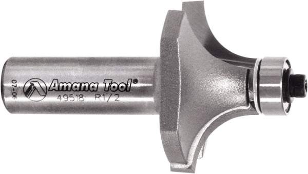 Amana Tool - 1-1/2" Cut Diam, 3/4" Length of Cut, 2 Flute Round-Over Edge Profile Router Bit - Carbide-Tipped, 1/2" Shank Diam, 2-5/8" OAL, Uncoated - Exact Tool & Supply
