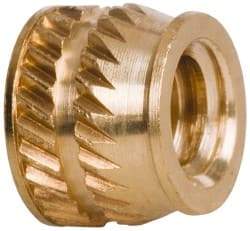 E-Z LOK - #10-24, 0.267" Small to 0.277" Large End Hole Diam, Brass Single Vane Tapered Hole Threaded Insert - 0.296" Insert, 0.272" Pilot Diam, 0.225" OAL, 0.159" Min Wall Thickness - Exact Tool & Supply