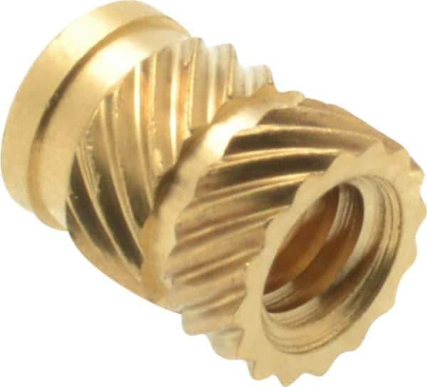 E-Z LOK - #6 32 UNC, 0.214" Diam, Brass Unheaded Heat Installed Threaded Insert - 0.189" Hole, 9/32" OAL, 0.214" Head Diam - Exact Tool & Supply