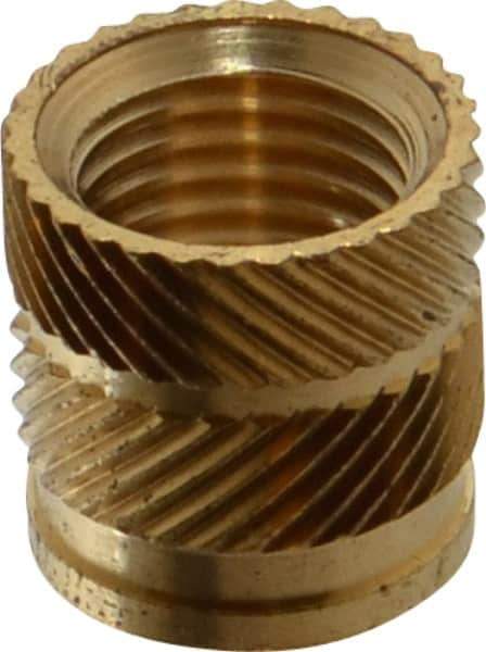 E-Z LOK - 3/8 24" UNF, 0.494" Diam, Brass Unheaded Heat Installed Threaded Insert - 15/32" Hole, 1/2" OAL, 0.494" Head Diam - Exact Tool & Supply