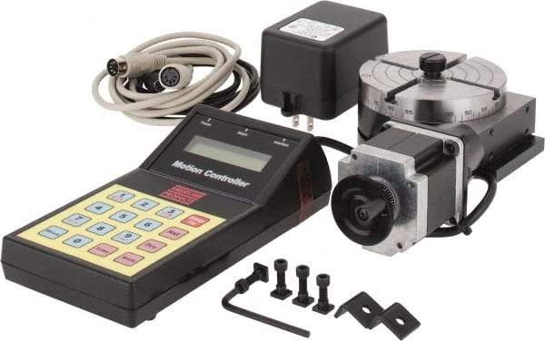 Sherline - 28,800 Max RPM Table/400 Max RPM Motor, 4" Table Diam, Horiz, CNC Rotary Indexing Table - 1.963" Centerline Height, 4" Subtable OD, 0.316" Through Hole, 120.00 Voltage, 0.006" Positioning Accuracy, AC Stepper Motor - Exact Tool & Supply