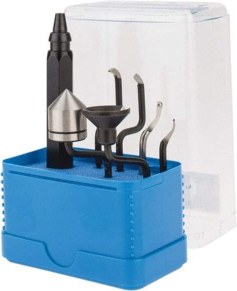 Noga - 7 Piece High Speed Steel Blade Hand Deburring Tool Set - S100, S150;RD16.5, EX18;O-Ring;TC Blades, For Holes, Straight Edge, Curved Edge, Internal Thread, Key Seat/Way, Small Ridges, Bushing Scraping, External Shaft - Exact Tool & Supply