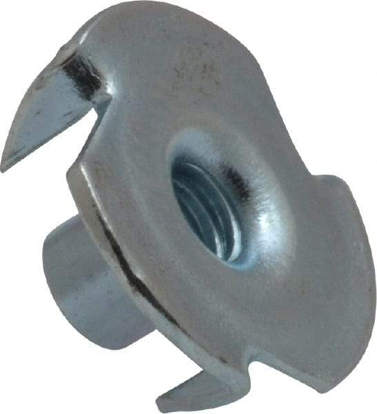 Value Collection - #10-24 Zinc-Plated Steel Standard Tee Nut - 5/16" Barrel Length, 3/4" Flange Diam, 3 Prongs - Exact Tool & Supply
