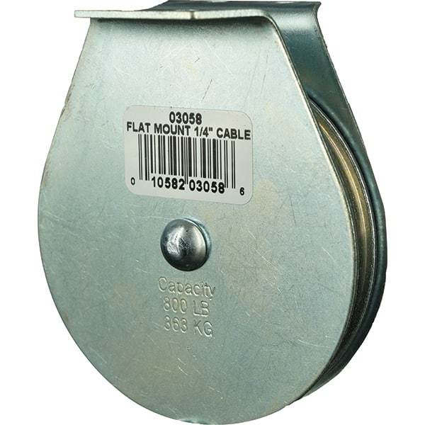 Block Division - 800 Lbs. Load Limit, Flat Standard Block - Upright Mount, Single Sheave, 3 Inch Outside Diameter, Wire Rope, 1/4 Inch Diameter, Eye, 7/8 Inch Inside Diameter, Carbon Steel, Zinc Plated Finish - Exact Tool & Supply