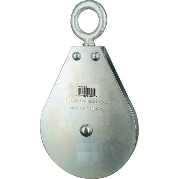 Block Division - 640 Lbs. Load Limit, Swivel Eye Snatch Block - Single Sheave, 3 Inch Outside Diameter, Wire Rope, 1/4 Inch Diameter, Eye, 7/8 Inch Inside Diameter, Carbon Steel, Zinc Plated Finish - Exact Tool & Supply