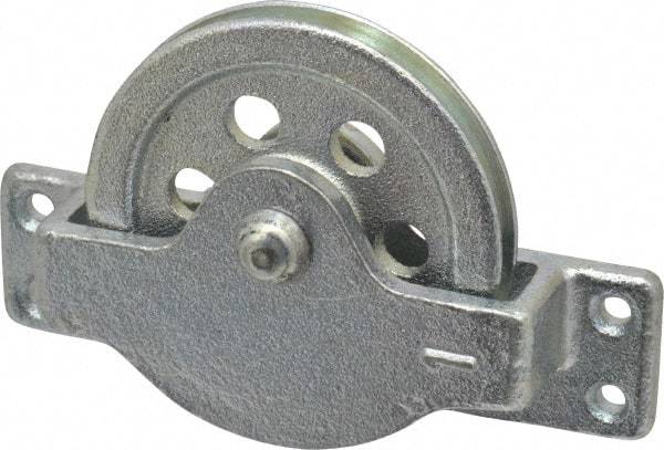 Value Collection - Single Open Side Mount Guidance Pulley - Sheave, 2-1/2 Inch Outside Diameter, Wire Rope, 3/16 Inch Diameter, 0.144 Inch to 0.155 Inch Mounting Hole Diameter Iron, Galvanized Finish - Exact Tool & Supply