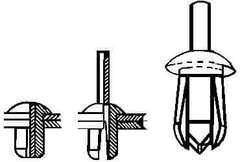 Made in USA - Round Head Nylon Push Mount Blind Rivet - Nylon Mandrel, 0.093" to 0.35" Grip, 0.38" Head Diam, 0.187" Max Hole Diam, 0.45" Length Under Head, 1/8" Body Diam - Exact Tool & Supply
