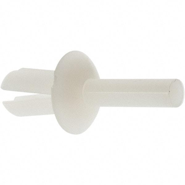 Made in USA - Round Head Nylon Push Mount Blind Rivet - Nylon Mandrel, 0.156" to 0.281" Grip, 3/8" Head Diam, 0.187" Max Hole Diam, 0.38" Length Under Head, 1/8" Body Diam - Exact Tool & Supply
