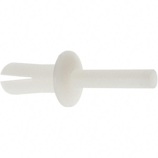 Made in USA - Truss Head Nylon Push Mount Blind Rivet - Nylon Mandrel, 0.281" to 1/2" Grip, 0.468" Head Diam, 1/4" Max Hole Diam, 0.62" Length Under Head, 0.15" Body Diam - Exact Tool & Supply