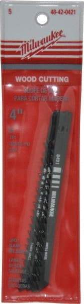 Milwaukee Tool - 4" Long, 6 Teeth per Inch, High Carbon Steel Jig Saw Blade - Toothed Edge, 0.2813" Wide x 0.065" Thick, U-Shank - Exact Tool & Supply