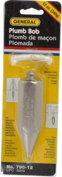 General - 4-1/2 Inch Long, 1 Inch Diameter Steel Plumb Bob - 12 Ounce - Exact Tool & Supply