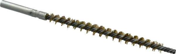 Schaefer Brush - 3" Brush Length, 1/4" Diam, Double Stem, Single Spiral Tube Brush - 4-1/2" Long, Brass, 8-32 Female Connection - Exact Tool & Supply