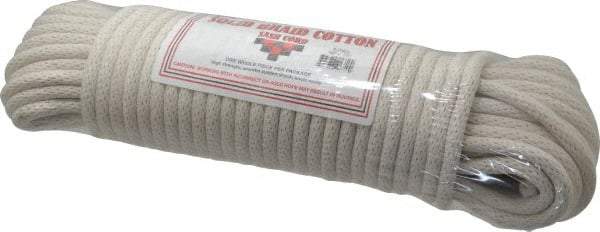 Made in USA - 100' Max Length Cotton Solid Braided Cotton Cord with Reinforced Core - 3/8" Diam, 925 Lb Capacity - Exact Tool & Supply