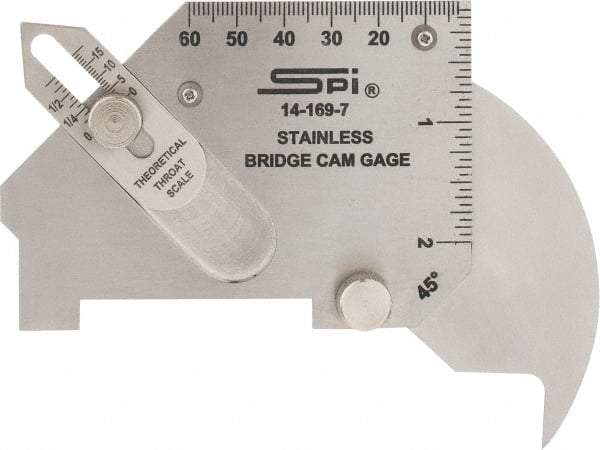 SPI - 1/8 to 3/4 Inch Stainless Steel Bridge Cam Gage - Use for Fillet and Throat Welds, Checks Surfaces, Angles, Depths, General Linear Measurements up to 60mm or 2 Inch - Exact Tool & Supply