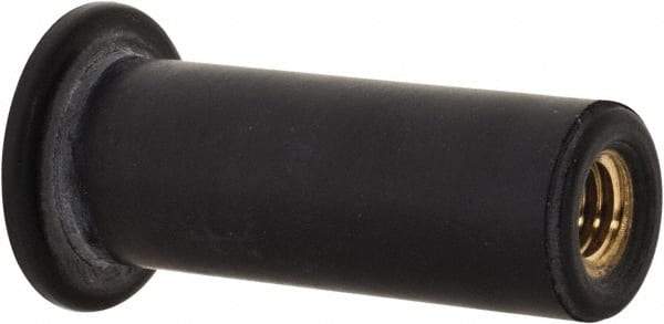 Au-Ve-Co Products - #10-32, 0.562" Diam x 0.051" Thick Flange, Rubber Insulated Rivet Nut - UNF Thread, Neoprene, 1" Long x 3/8" Body Diam, 1.051" OAL - Exact Tool & Supply