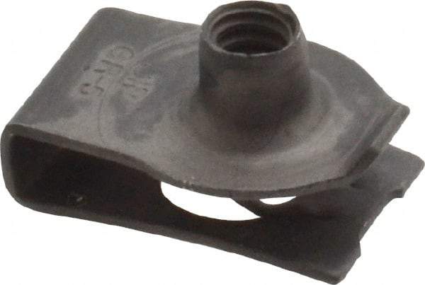 Au-Ve-Co Products - #10-24 Screw, 0.025 to 1/8" Thick, Spring Steel Extruded Tapped Hole U Nut - 15/32" Center Edge, Black Phosphate Finish - Exact Tool & Supply