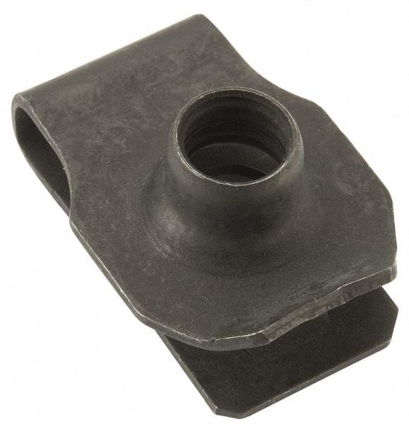 Au-Ve-Co Products - 3/8-16 Screw, 0.05 to 0.2" Thick, Spring Steel Extruded Tapped Hole U Nut - 3/4" Center Edge, Black Phosphate Finish - Exact Tool & Supply