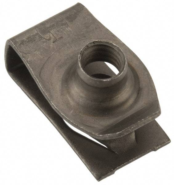 Au-Ve-Co Products - M6x1.00 Screw, 3.4 to 6.3mm Thick, Spring Steel Extruded Tapped Hole U Nut - 17/32" Center Edge, Black Phosphate Finish - Exact Tool & Supply